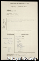 Flowers, Brian Hilton: certificate of election to the Royal Society