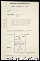 Maizels, Montague: certificate of election to the Royal Society