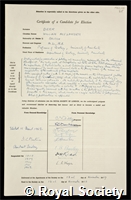 Deer, William Alexander: certificate of election to the Royal Society