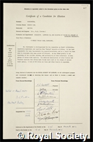 Parrington, Francis Rex: certificate of election to the Royal Society