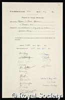 Oppenheimer, J Robert: certificate of election to the Royal Society