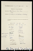 Faure-Fremiet, Emmanuel: certificate of election to the Royal Society