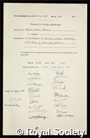 Yukawa, Hideki: certificate of election to the Royal Society