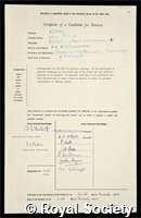 Adams, John Frank: certificate of election to the Royal Society