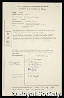 Roberts, Gilbert: certificate of election to the Royal Society