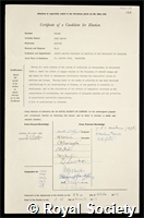 Thoday, John Marion: certificate of election to the Royal Society