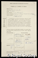 Fraser, Francis Charles: certificate of election to the Royal Society