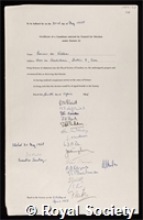 Valera, Eamon de: certificate of election to the Royal Society