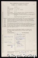 Harold, Montague: certificate of election to the Royal Society