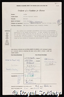 Garton, William Reginald Stephen: certificate of election to the Royal Society