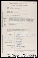 Peart, William Stanley: certificate of election to the Royal Society
