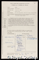 Pereira, Herbert Charles: certificate of election to the Royal Society