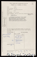 Wilkinson, James Hardy: certificate of election to the Royal Society