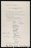 Wilson, James Harold: certificate of election to the Royal Society