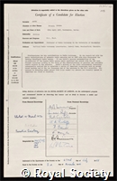 Graham Smith, Francis: certificate of election to the Royal Society
