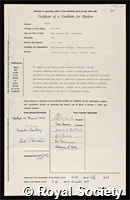 Taylor, John Bryan: certificate of election to the Royal Society