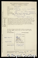 Haworth, Lionel: certificate of election to the Royal Society
