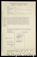 Neish, Arthur Charles: certificate of election to the Royal Society