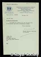 Bullerwell, William: certificate of election to the Royal Society