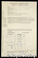 Gold, Victor: certificate of election to the Royal Society
