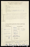 Keller, Andrew: certificate of election to the Royal Society