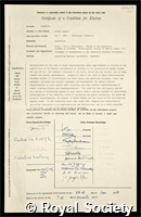 Ringwood, Alfred Edward: certificate of election to the Royal Society
