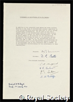 Beynon, William John Granville: certificate of election to the Royal Society