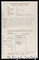 Binnie, Geoffrey Morse: certificate of election to the Royal Society