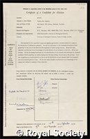 Bowie, Stanley Hay Umphray: certificate of election to the Royal Society