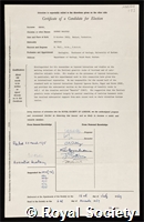Brown, George Malcolm: certificate of election to the Royal Society