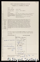 Rainey, Reginald Charles: certificate of election to the Royal Society