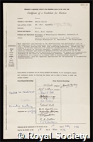 Slater, Edward Charles: certificate of election to the Royal Society