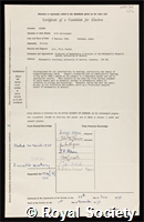 Zeeman, Erik Christopher: certificate of election to the Royal Society