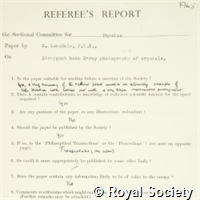 Referees' reports on scientific papers submitted to the Royal Society for publication