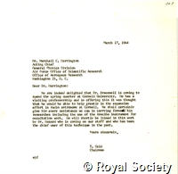 Letter from Thomas Gold to Dr John F Clark, Office of Space Science, National Aeronautics and Space Administration, Maryland Avenue, Washington, DC 
